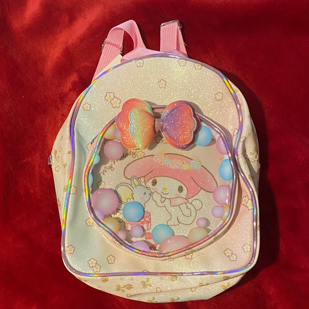 Pink Glitter Kids Backpack with Rainbow Bow